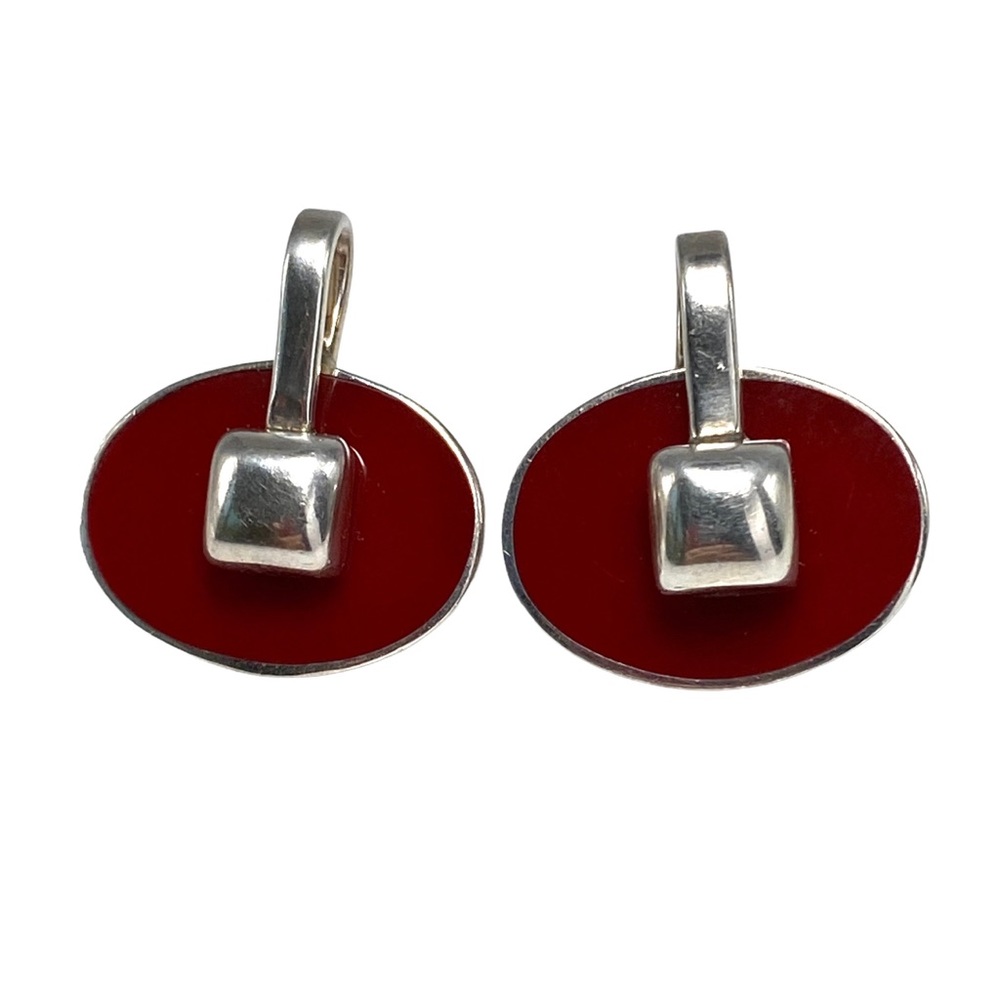 Sterling Silver 925 Earrings Pierced Stud Burgundy Enamel Mexico ¾ Inch